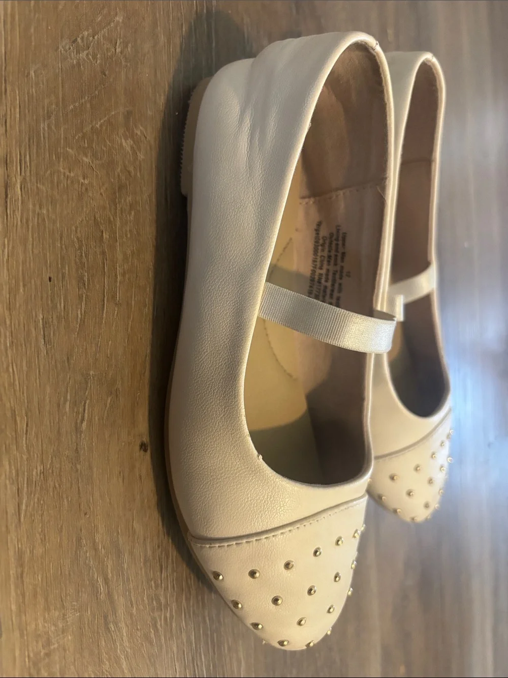 Cat & Jack Cream Ballet Flats with Gold Studs and Elastic Strap